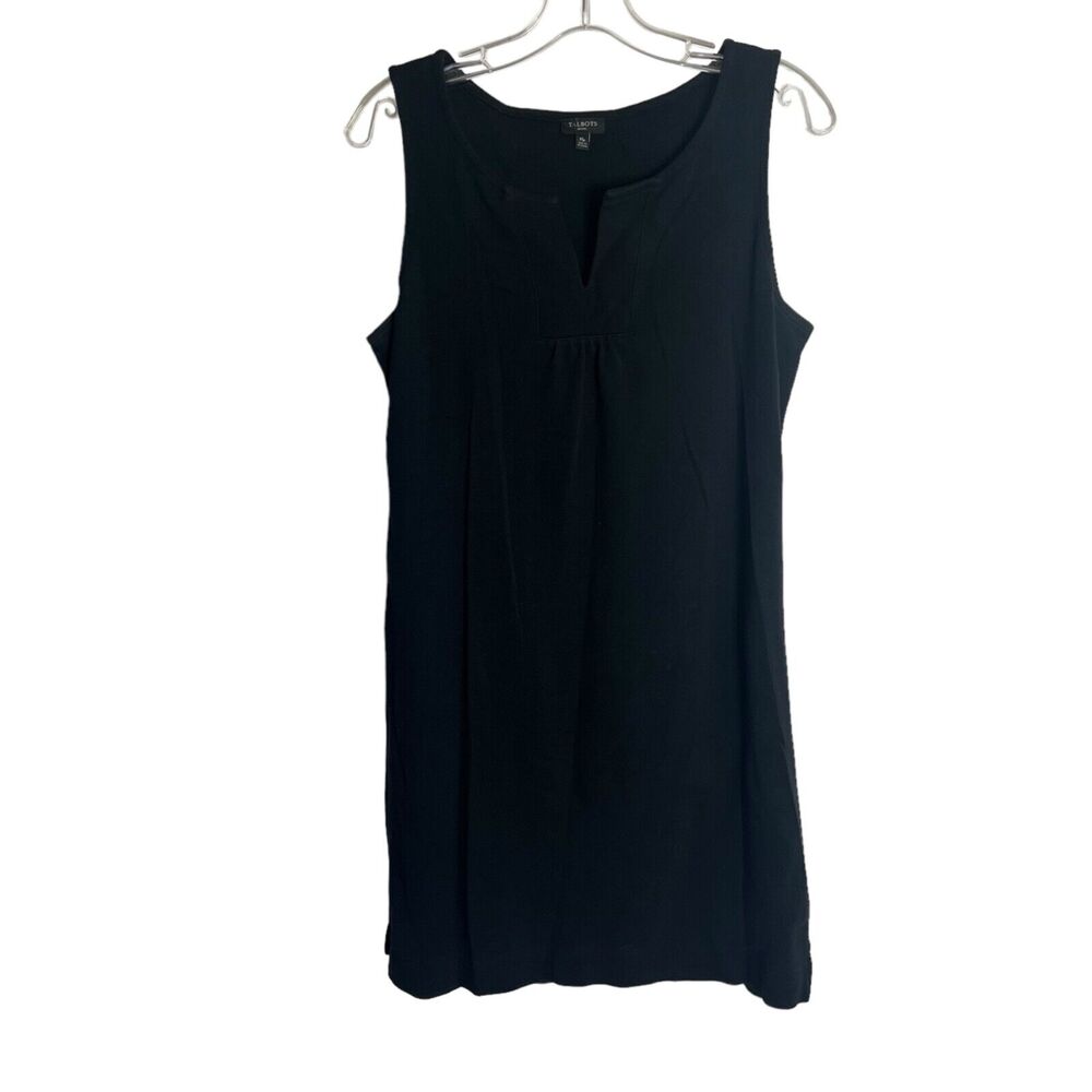 Talbots Womens Shift Dress Size Medium Petite Black Sleeveless Cotton Career